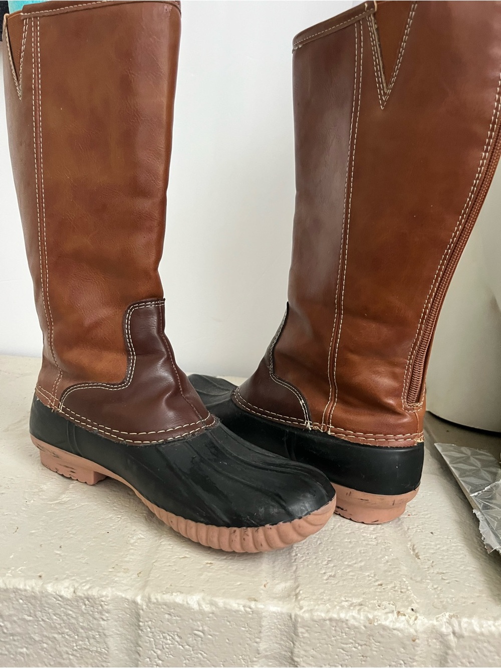 Brown Leather and Black Rubber Waterproof Boots size 7 women’s